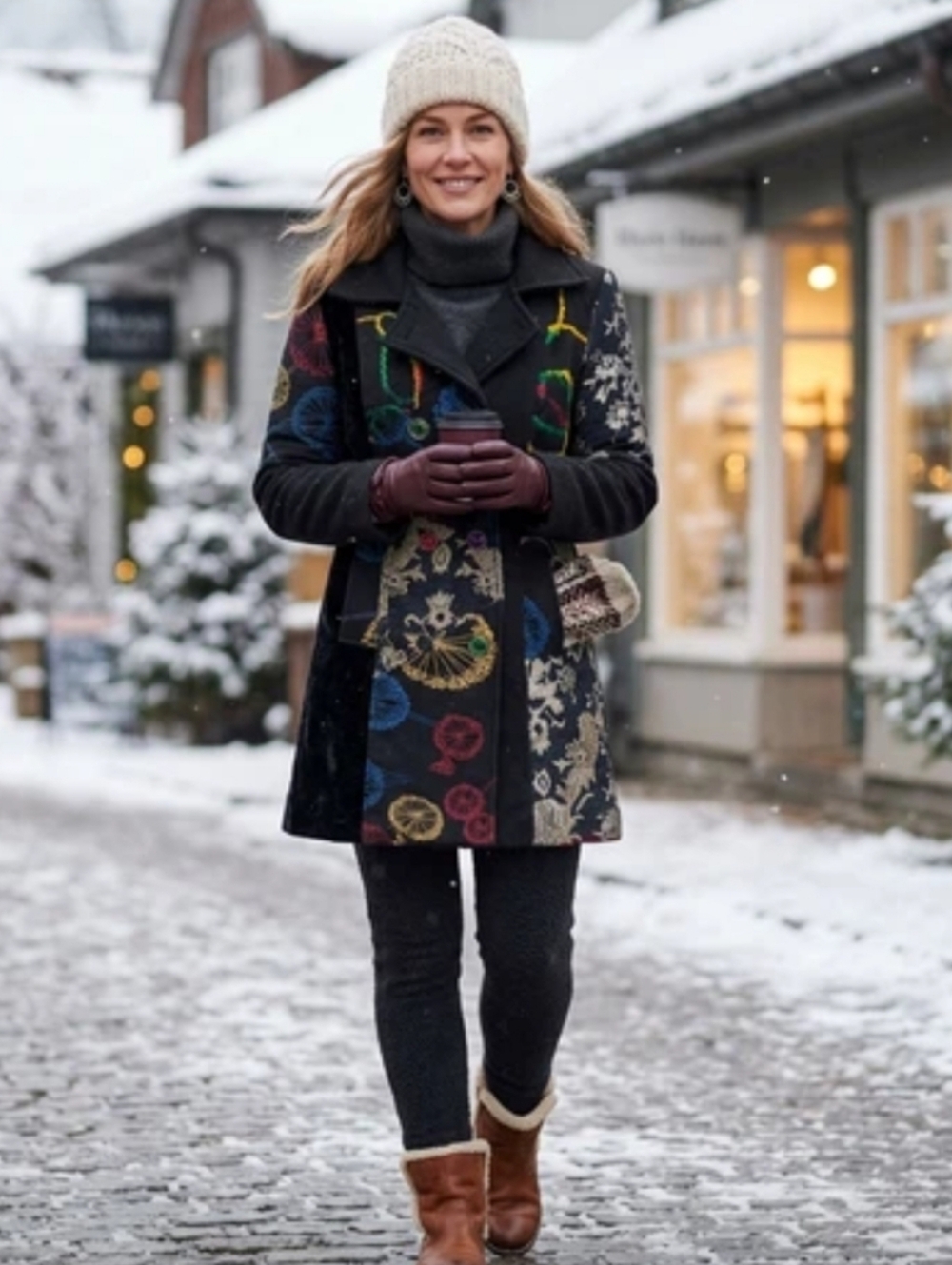 Goa Black Double Breasted Multi Colored Detail Mid-length Coat Size M